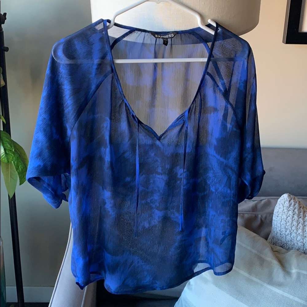 Express blue tie die sheer blouse size xs